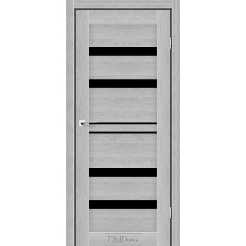 Двері міжкімнатні CUBA дуб сріблястий скло чорне StilDoors